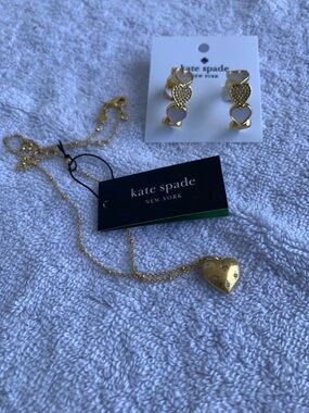 kate spade Gold Heart Pendant Necklace and Earrings Set